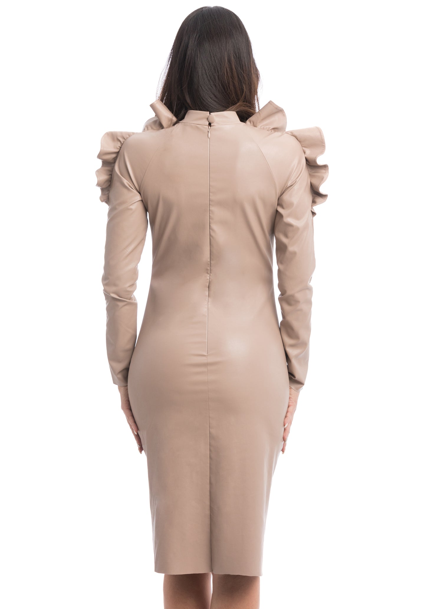 Faux-Leather Long Sleeve Party Dress