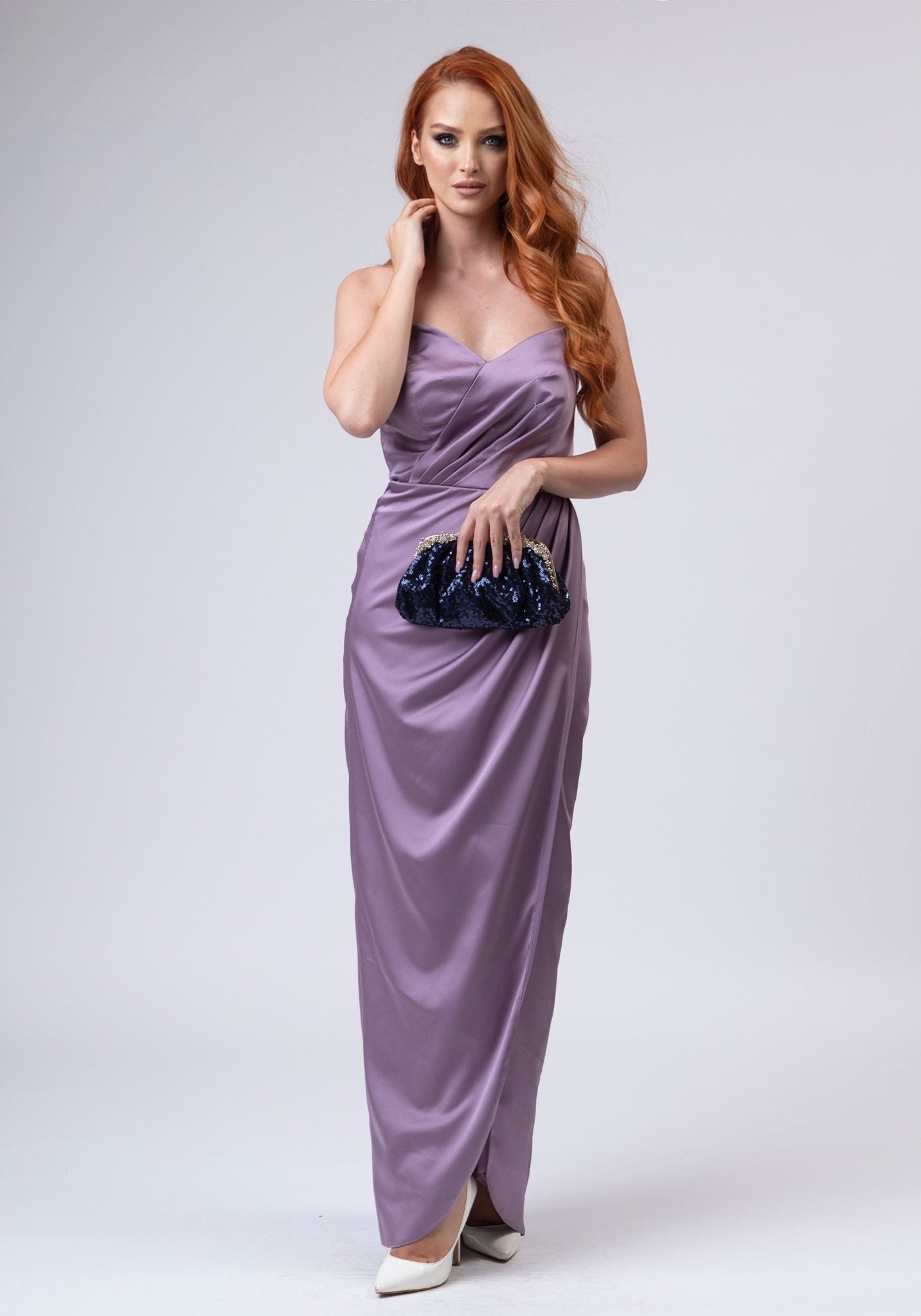 Long corseted violet dress