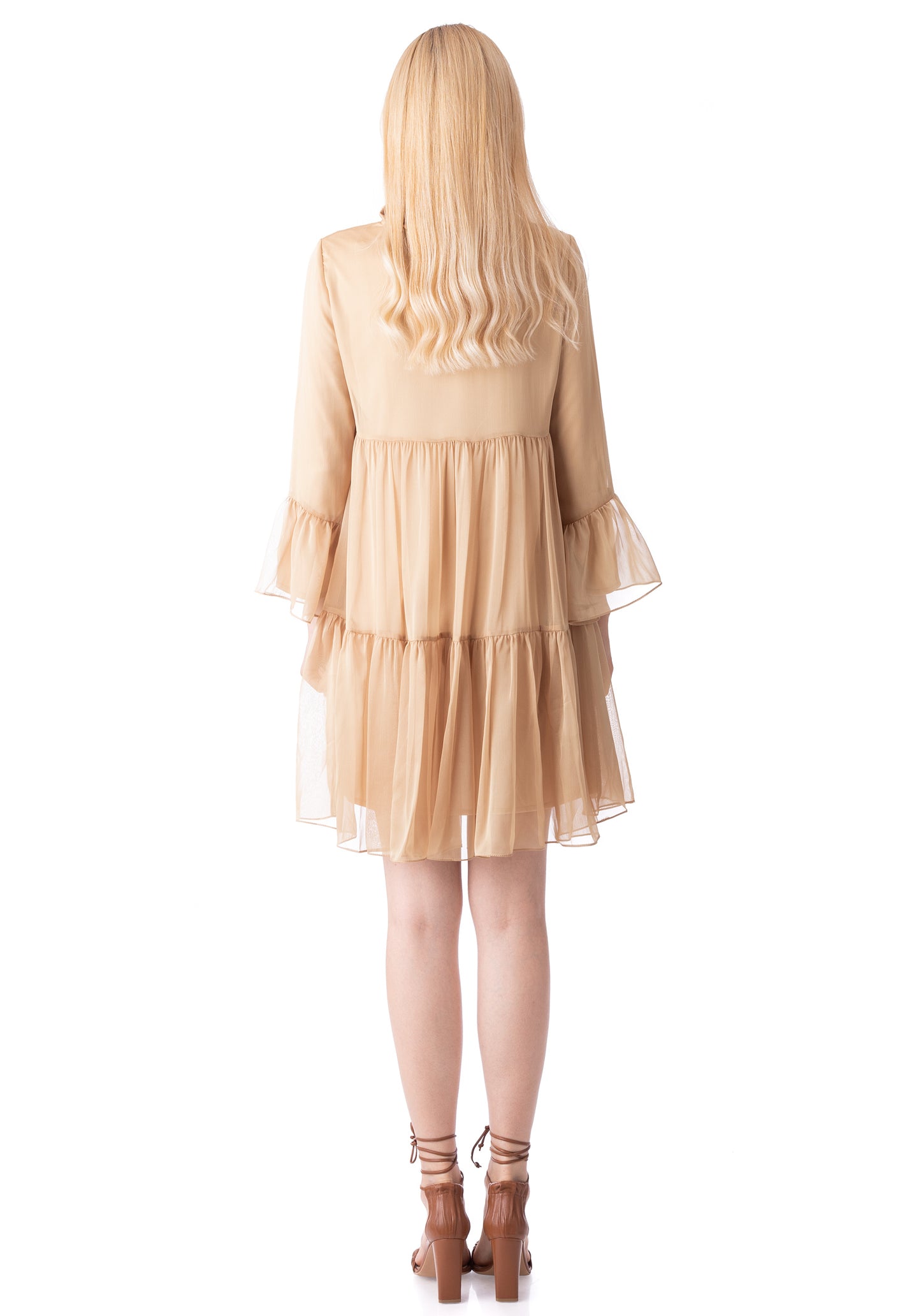 Embroidered Short Beige Dress