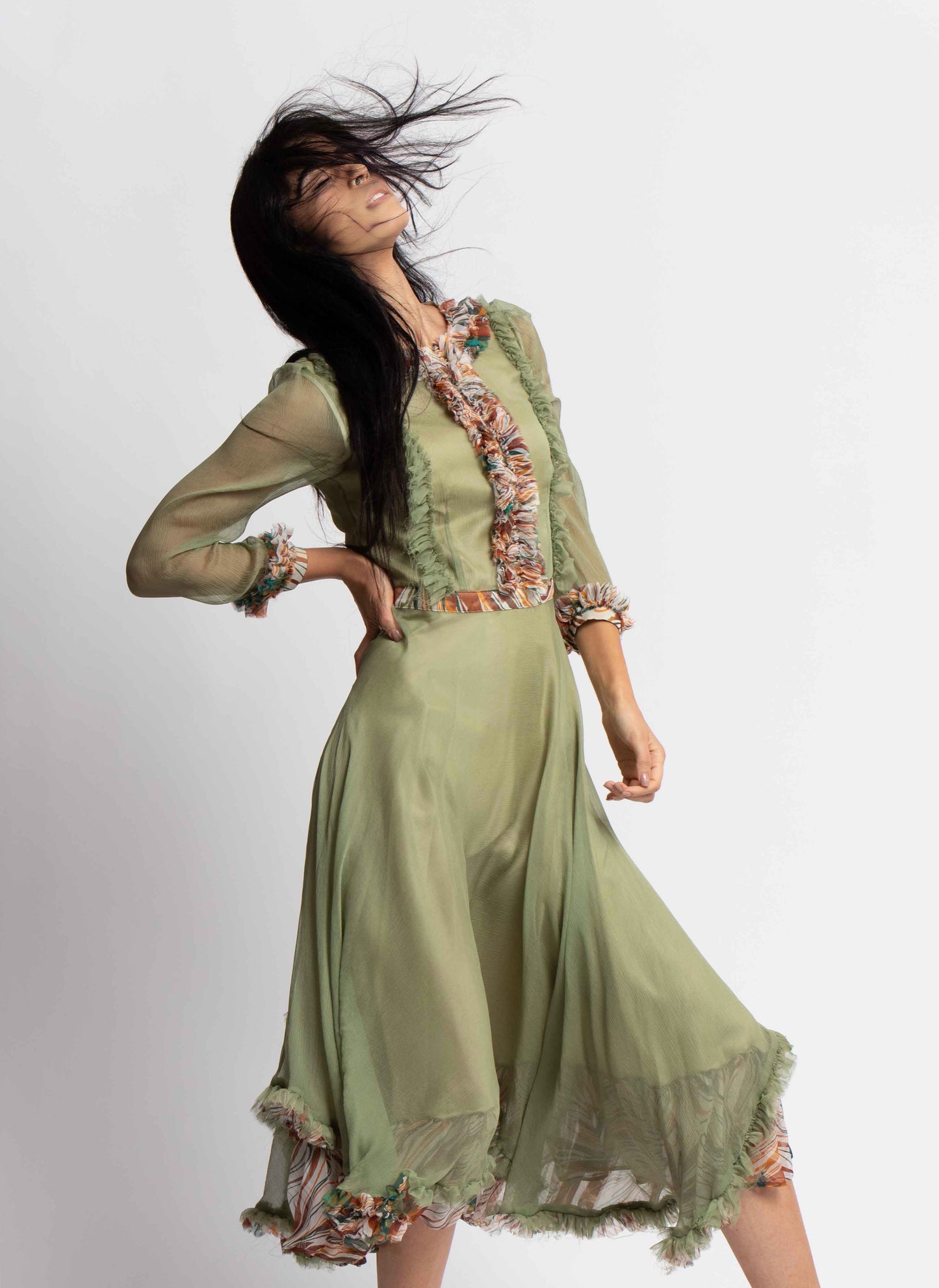 Silk Ruffle Midi Dress