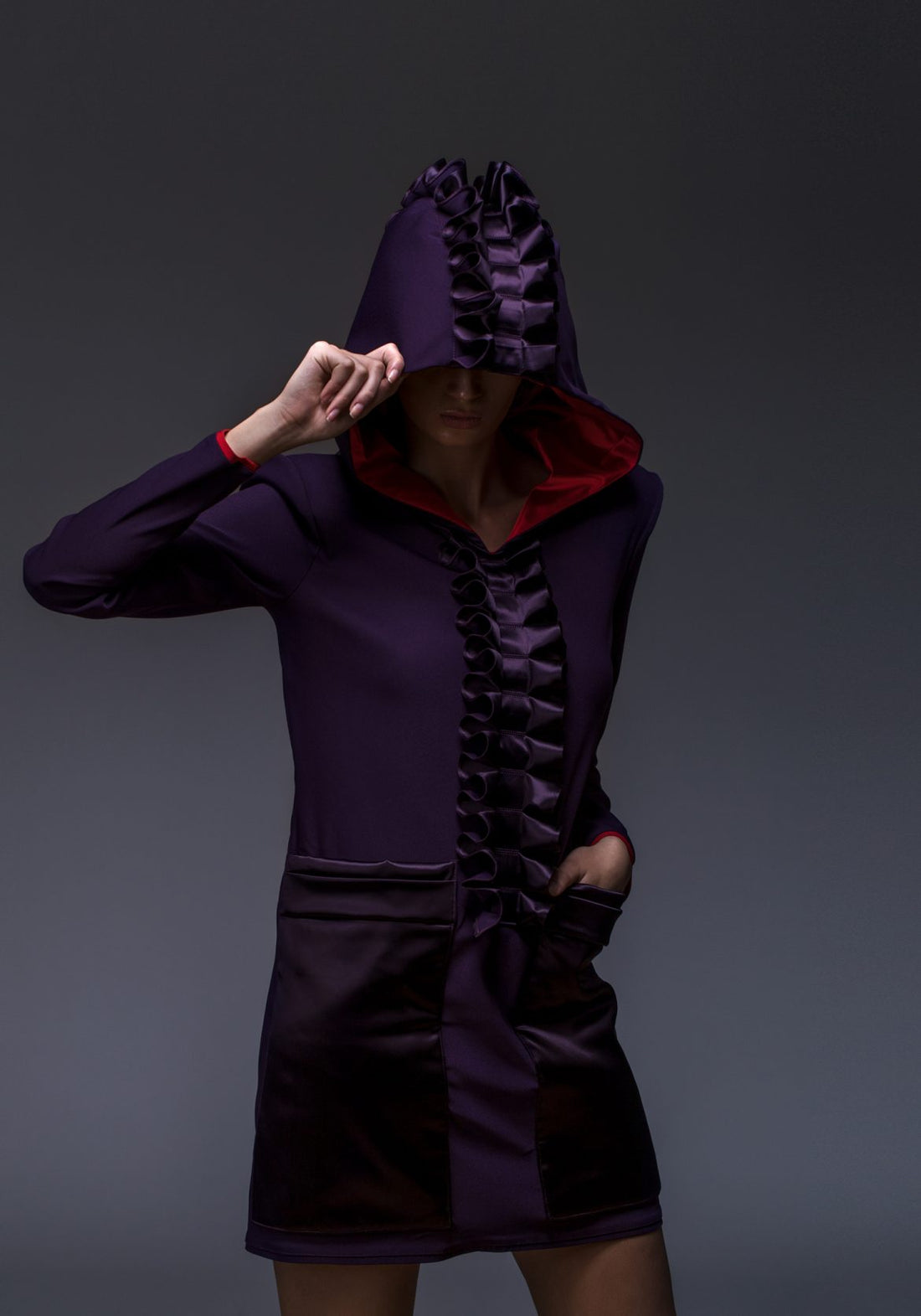 PURPLE HOODED DRESS FOR WOMEN WITH UNIQUE STYLE