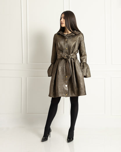 Luminous Belted Trench Coat & Dress set