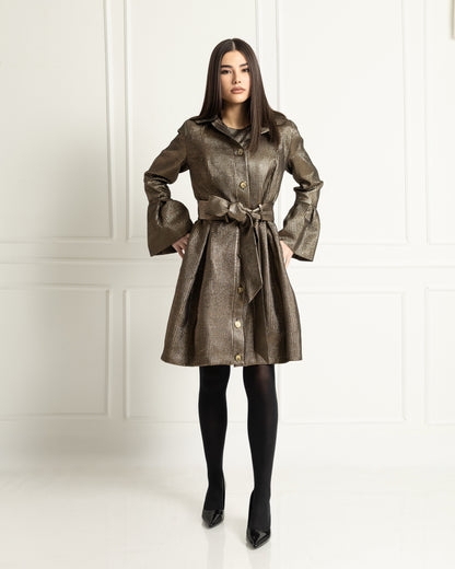 Luminous Belted Trench Coat & Dress set