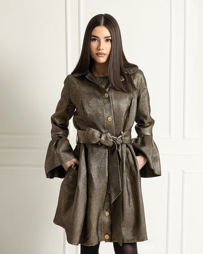 Luminous Belted Trench Coat & Dress set