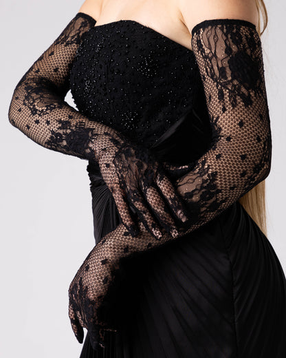 Black Draped Lace Gown