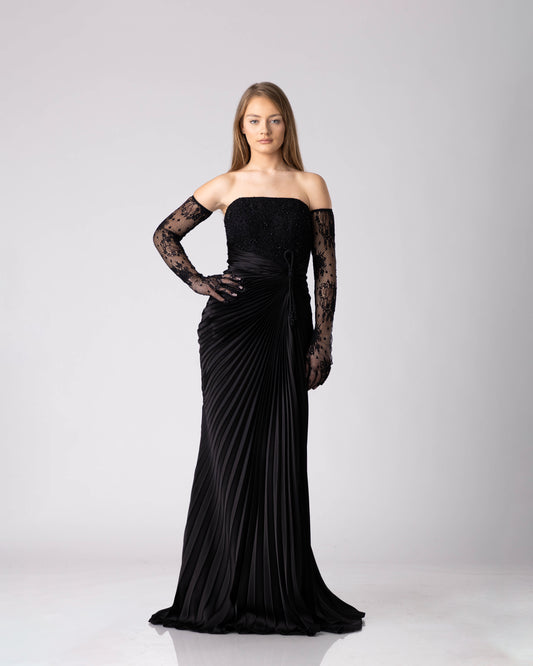 Black Draped Lace Gown