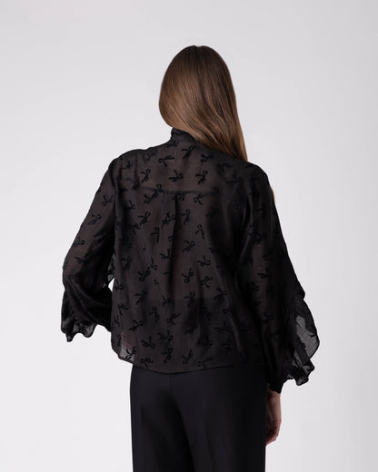 Noctyra Bow-Embroidered Chiffon Shirt