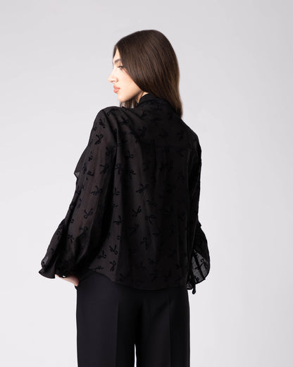 Noctyra Bow-Embroidered Chiffon Shirt