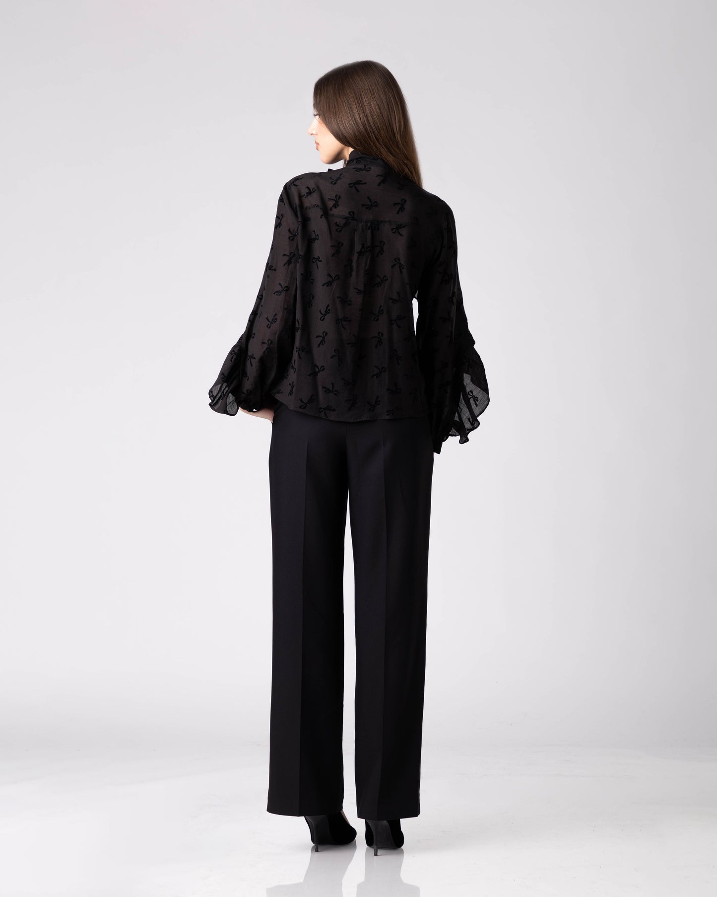 Noctyra Bow-Embroidered Chiffon Shirt
