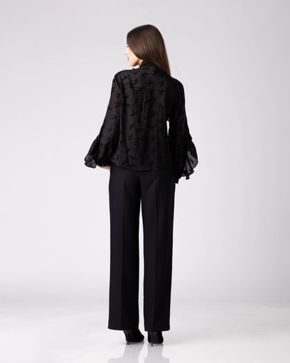 Noctyra Bow-Embroidered Chiffon Shirt