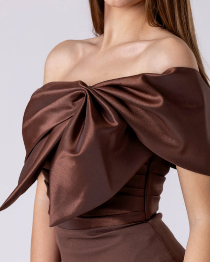 Satin Sculpted Bow Midi Dress