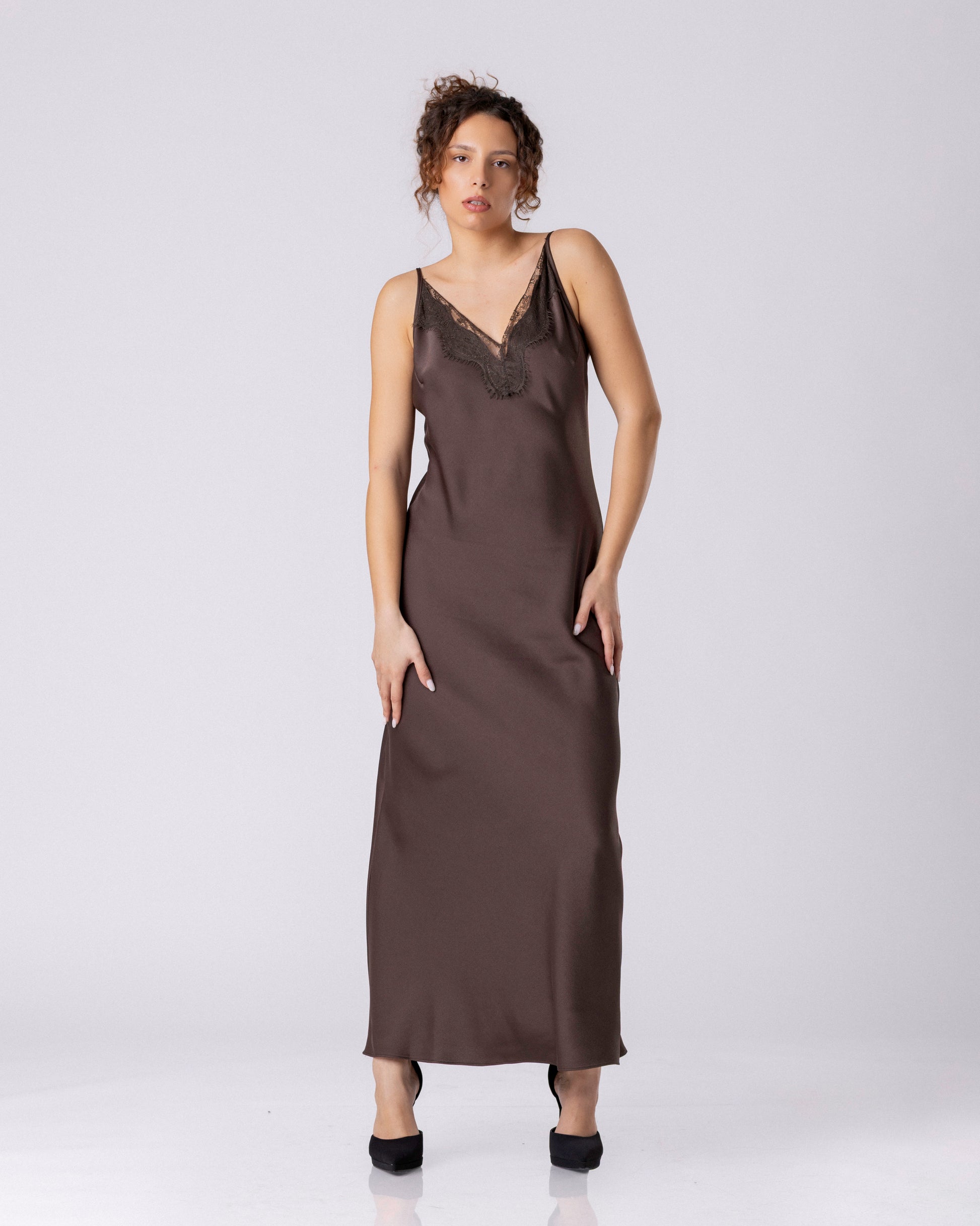 Midnight Satin Lace Slip Dress ELENA LUKA Midnight Satin Lace Slip Dress ELENA LUKA