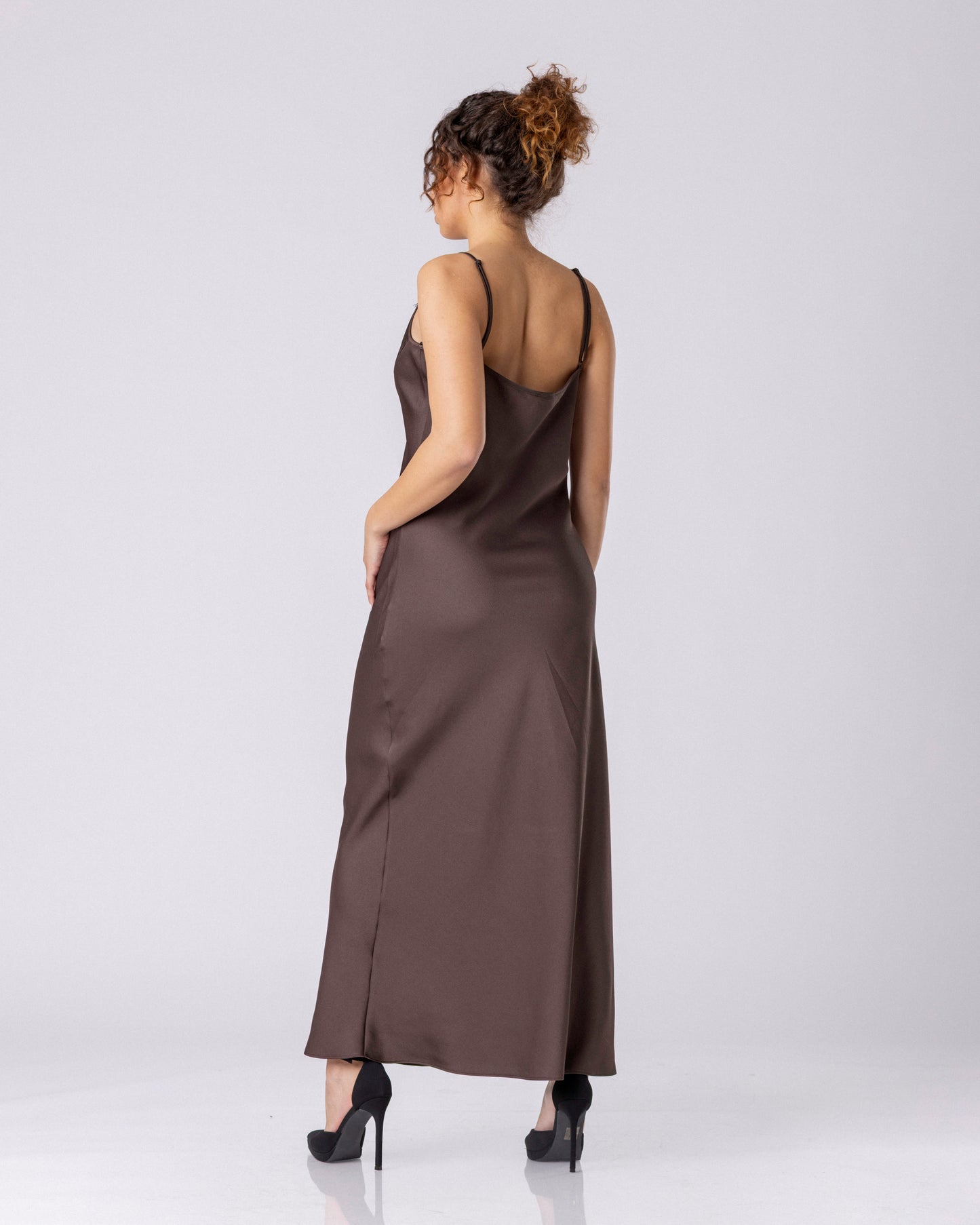 Midnight Satin Lace Slip Dress