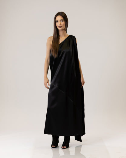 "Allegra" – Asymmetrical Satin Midi Dress