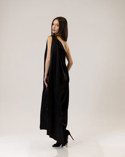 "Allegra" – Asymmetrical Satin Midi Dress