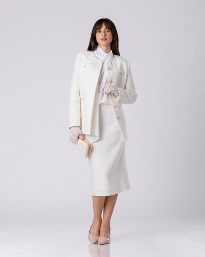 The Crest Ivory Tweed Pencil Skirt