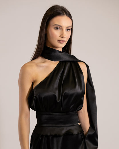 "Allegra" – Asymmetrical Satin Midi Dress