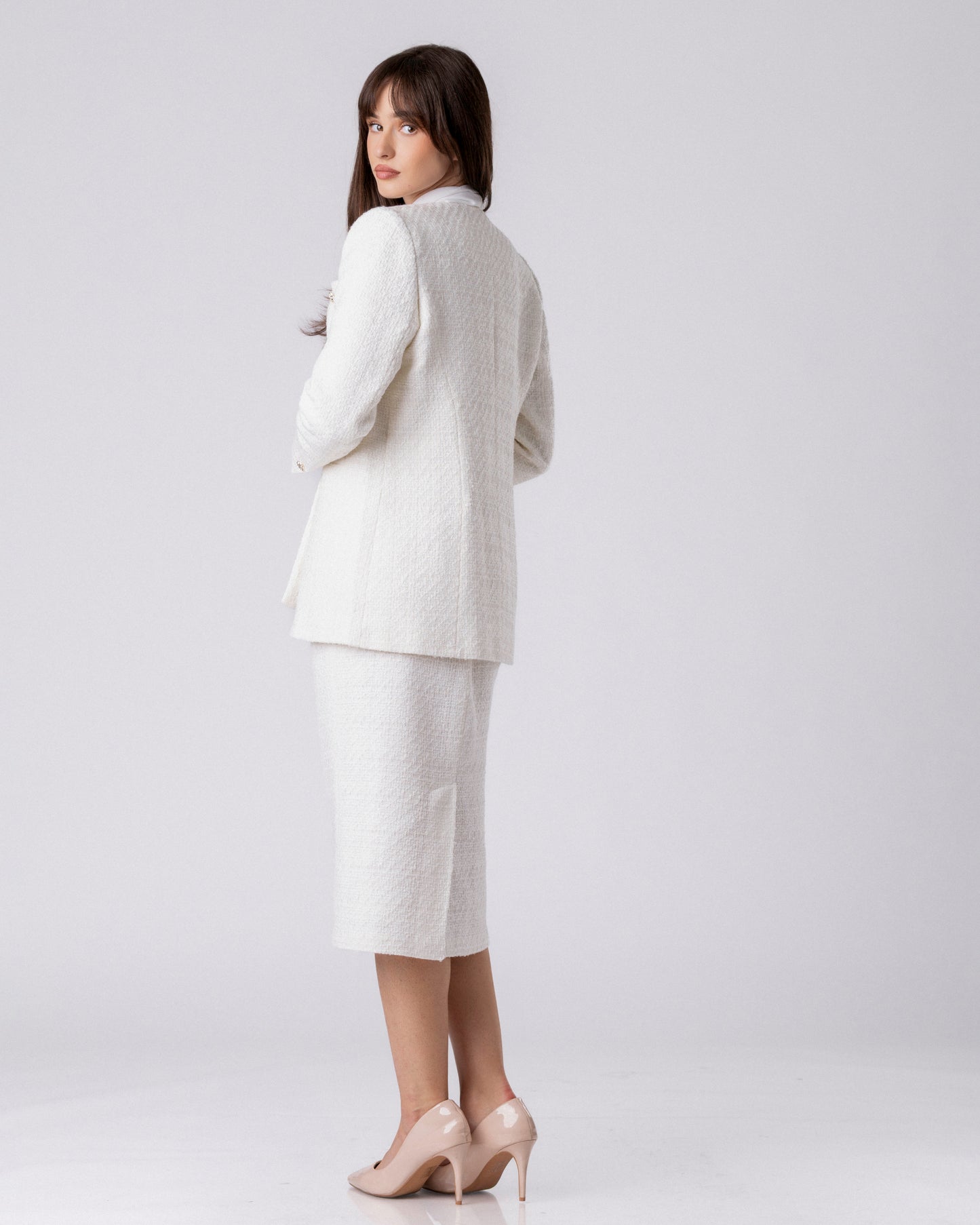 The Crest Ivory Tweed Pencil Skirt
