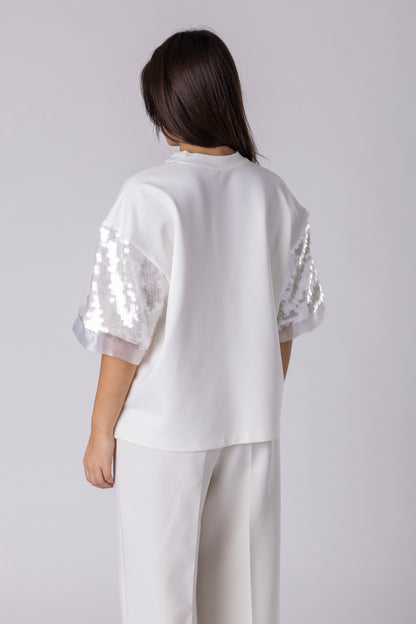 Lunea Sequin-Sleeve Blouse