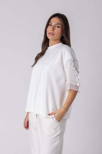 Lunea Sequin-Sleeve Blouse