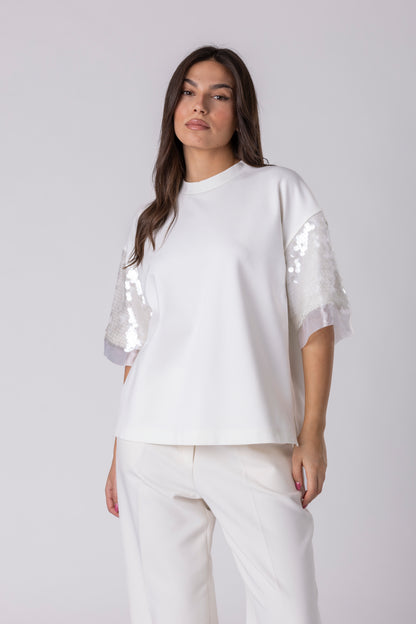 Lunea Sequin-Sleeve Blouse