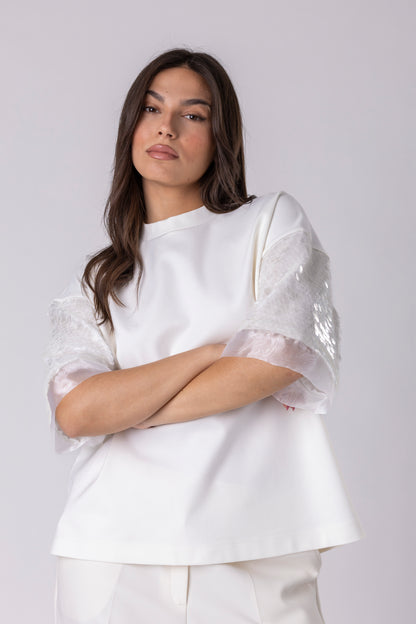 Lunea Sequin-Sleeve Blouse