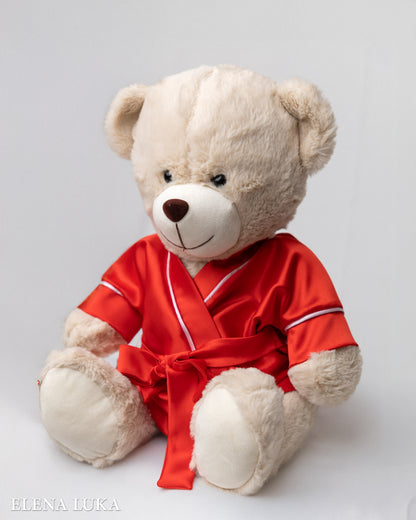 Satin Robe & Teddy Bear Set – With Love (Red)