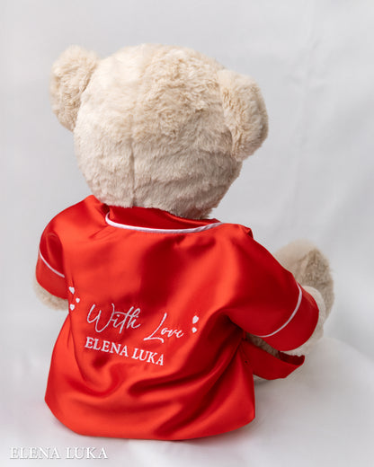 Satin Robe & Teddy Bear Set – With Love (Red)
