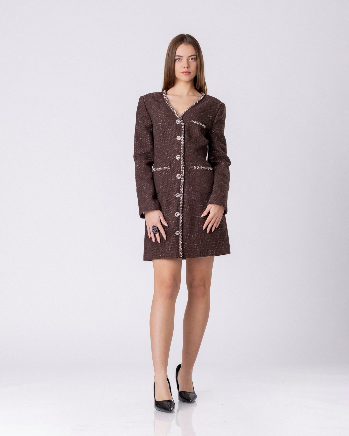 Regal Embellished Tweed Dress