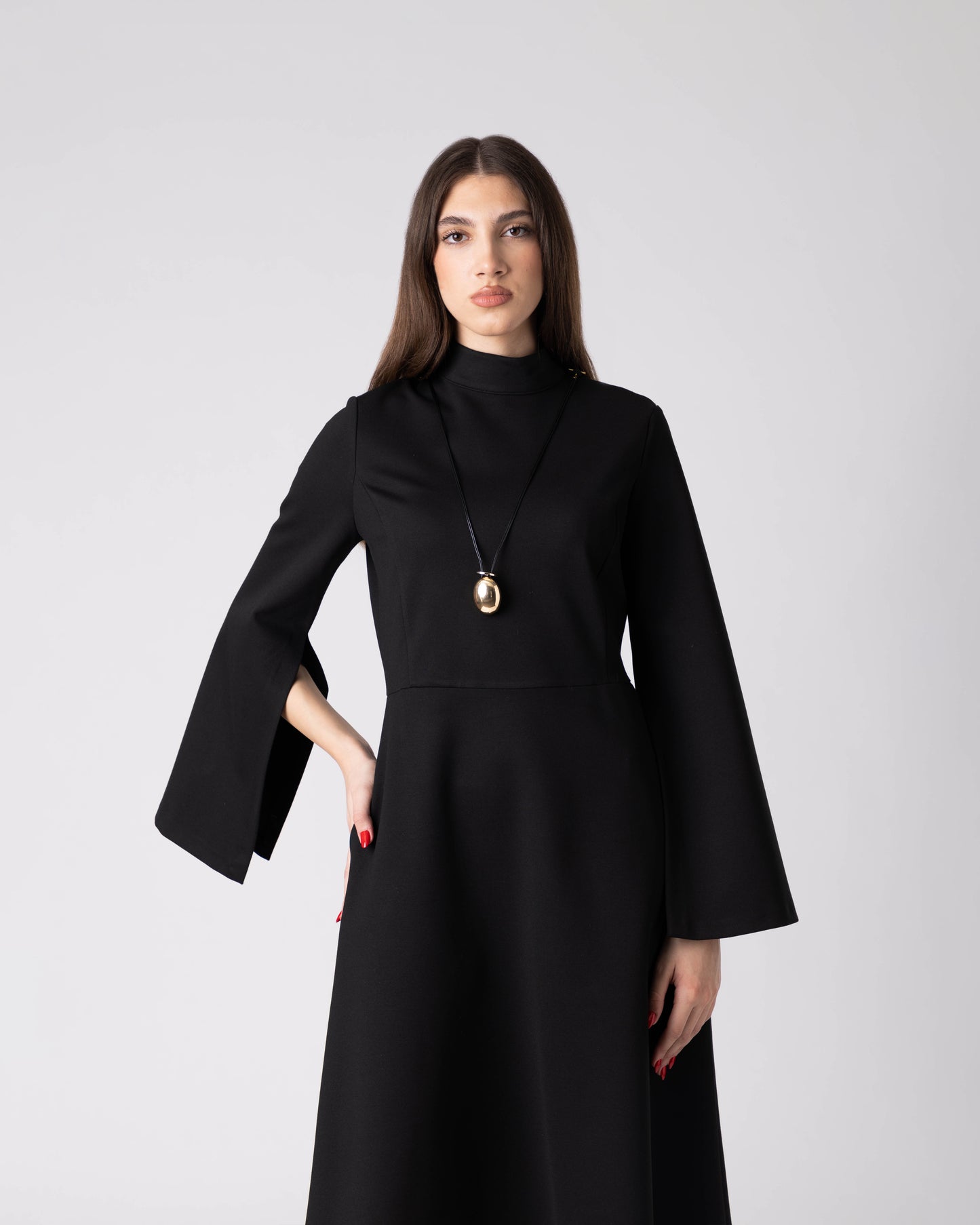 Elmyra Black Sculpted Midi Dress