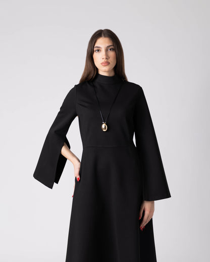 Elmyra Black Sculpted Midi Dress