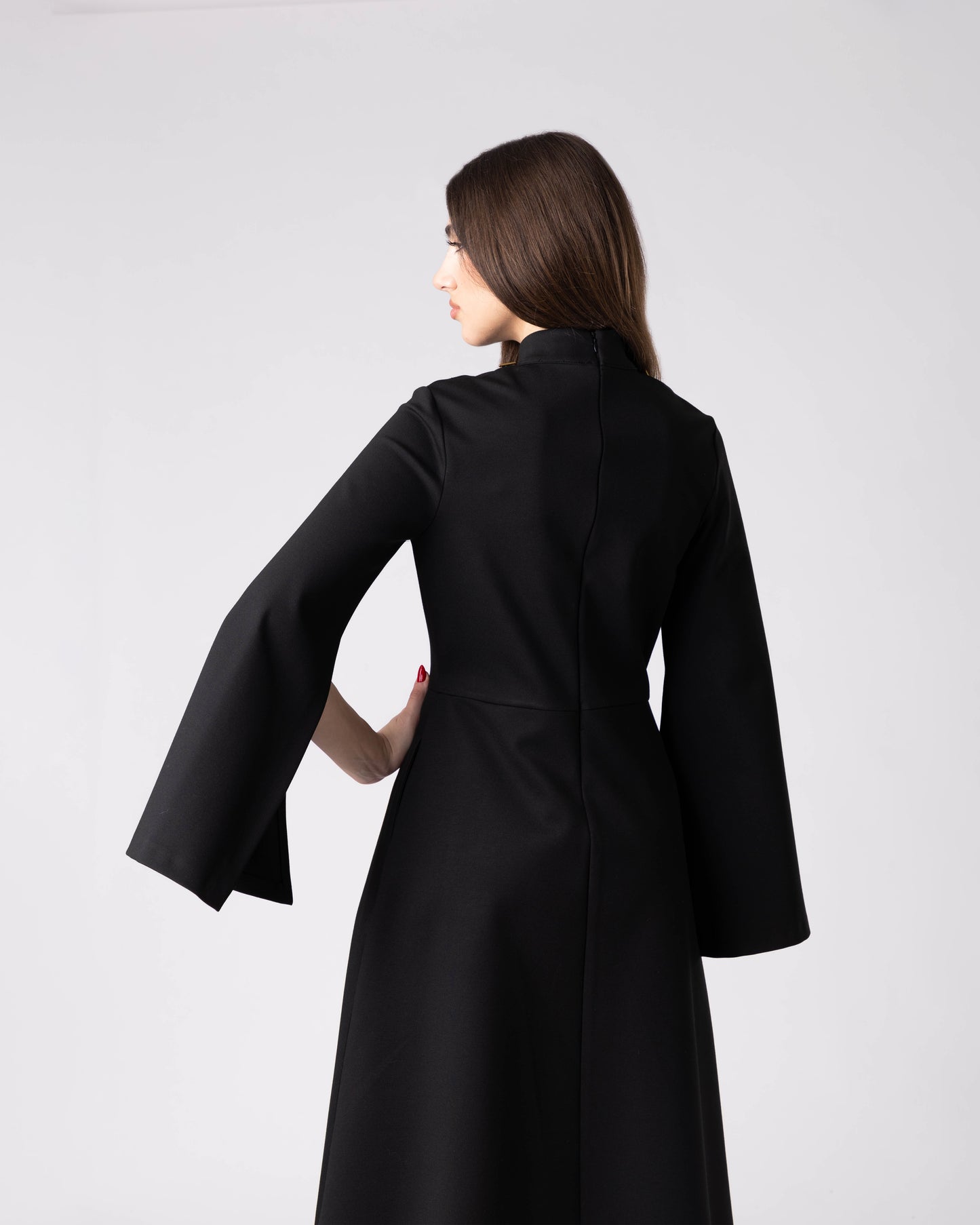 Elmyra Black Sculpted Midi Dress