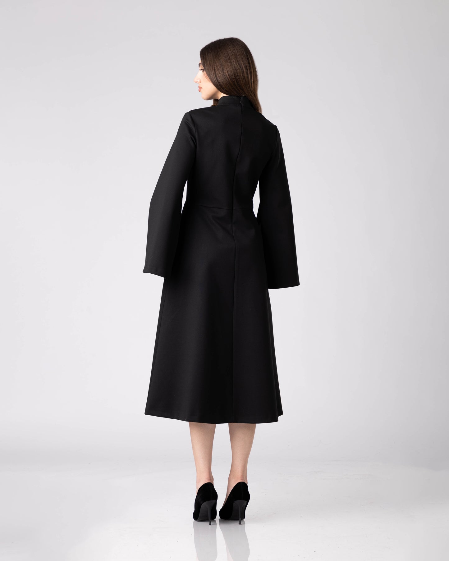 Elmyra Black Sculpted Midi Dress