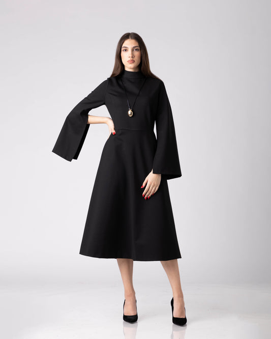 Elmyra Black Sculpted Midi Dress