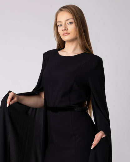 Zoryn Cape-Sleeve Midi Dress