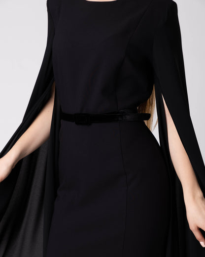 Zoryn Cape-Sleeve Midi Dress