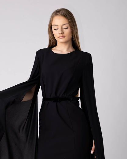 Zoryn Cape-Sleeve Midi Dress