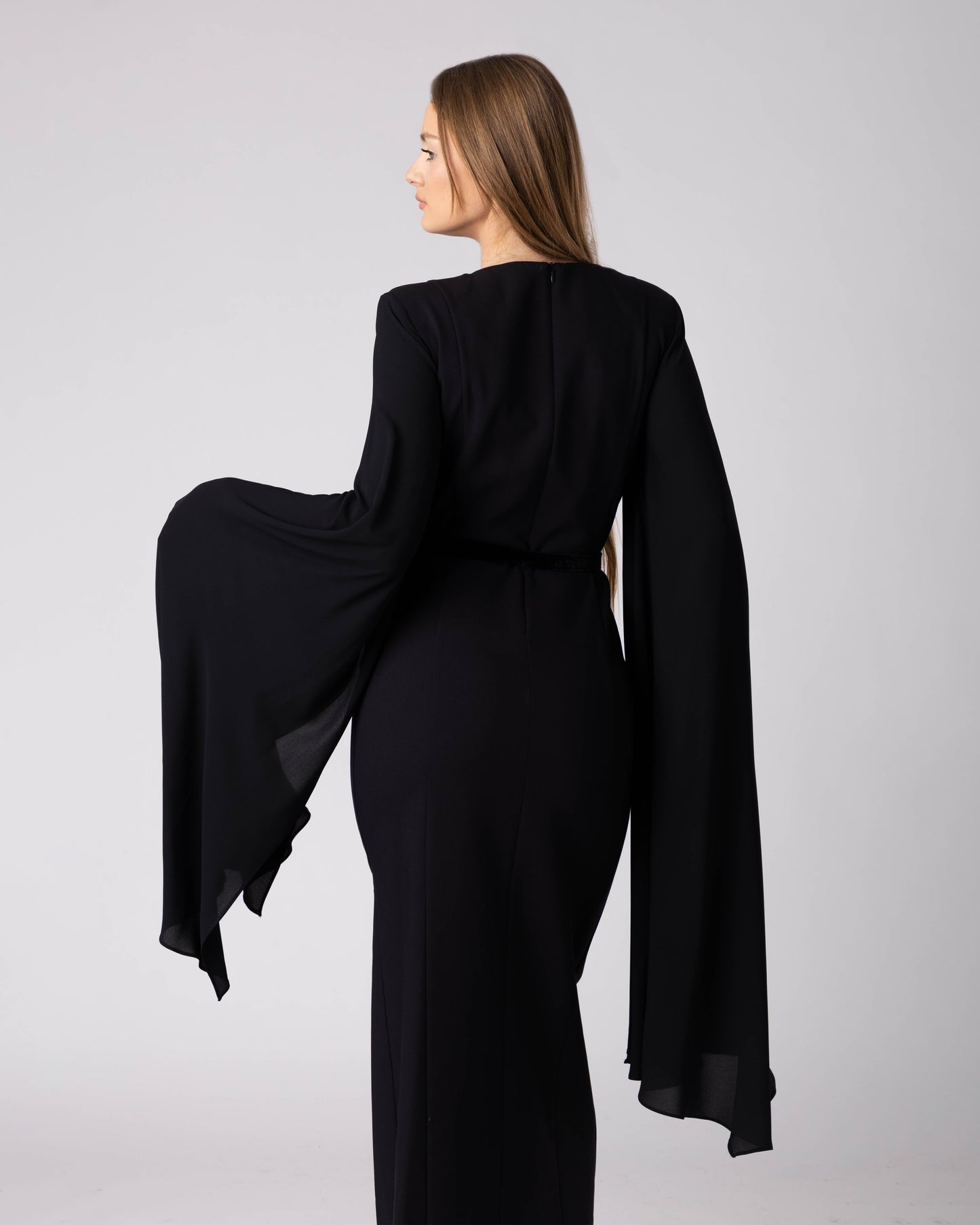 Zoryn Cape-Sleeve Midi Dress