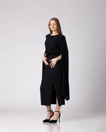 Zoryn Cape-Sleeve Midi Dress