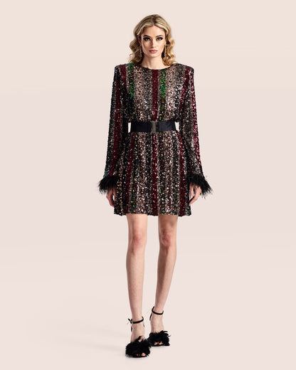 Feather-Trim Party Dress