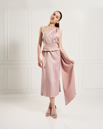 "Allegra" – Asymmetrical Satin Midi Dress