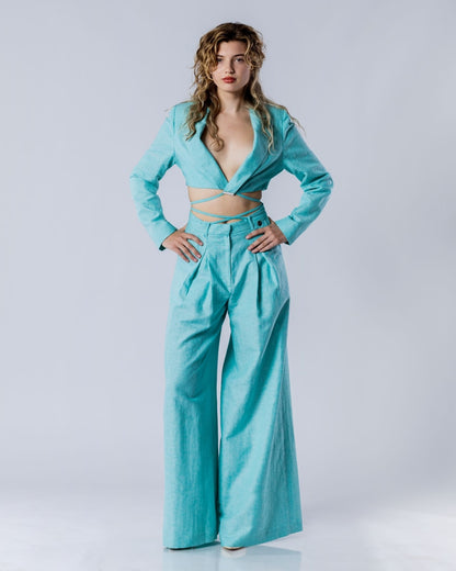 SOLARA Linen Suit Set Teal