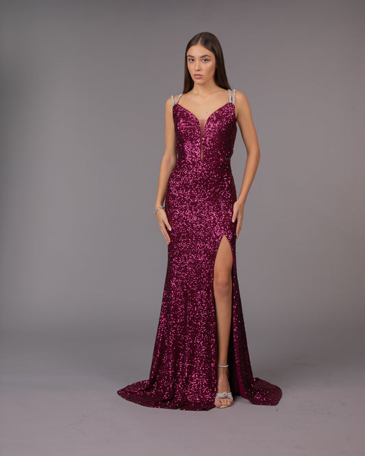 Burgundy Bliss Glitz Gown