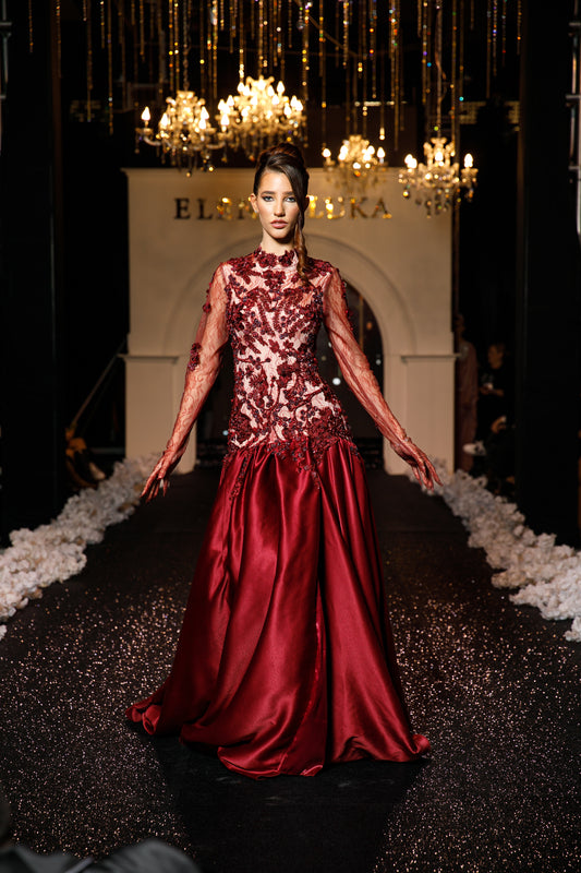 "Crimson Cascade" Gown
