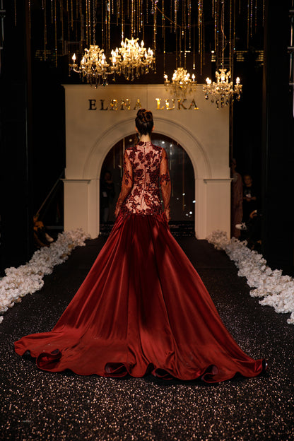 "Crimson Cascade" Gown