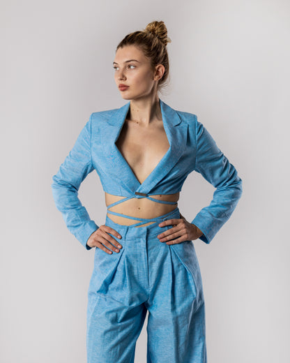 SOLARA Linen Suit Set Blue
