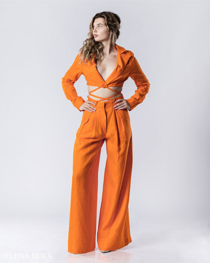 SOLARA Linen Suit Set Orange