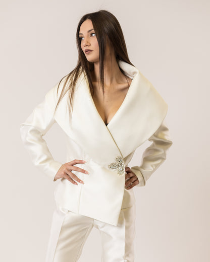 Opulent Collar Blazer & Satin Tailored Pants Set