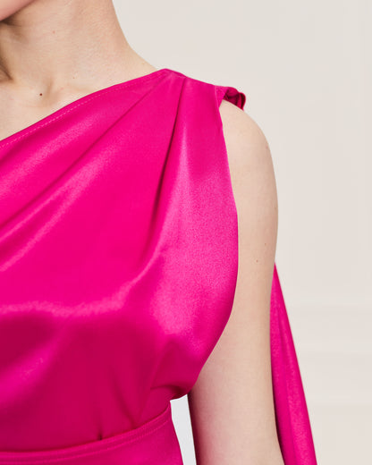 "Allegra" – Asymmetrical Satin Midi Dress