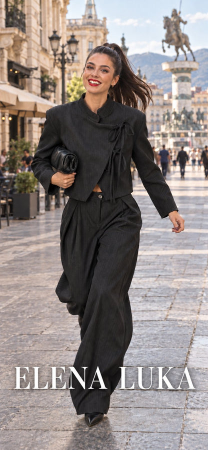 Elena Luka - asymmetrical pinstripe suit -  Александра